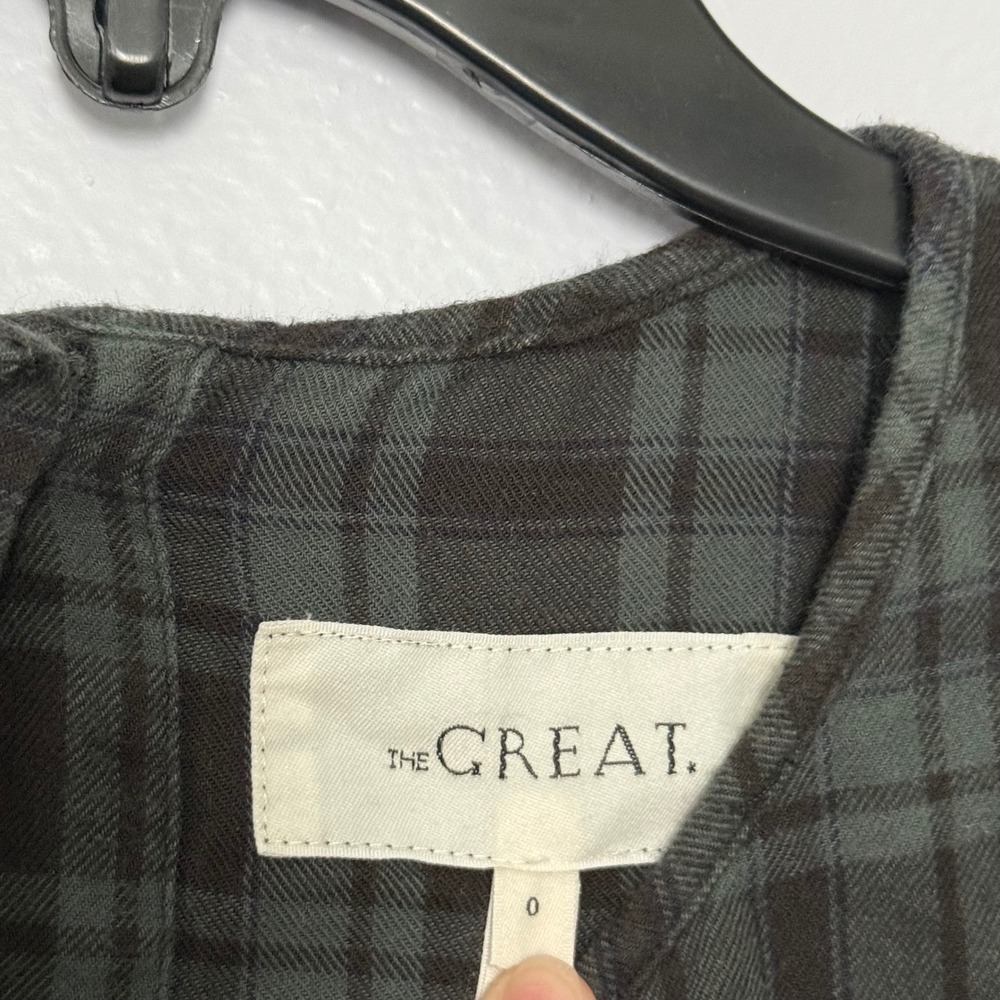 The Great Emerald Plaid Bow Sleeve Tie Button Back Top -‎ 0 / XSmall - Picture 6 of 7
